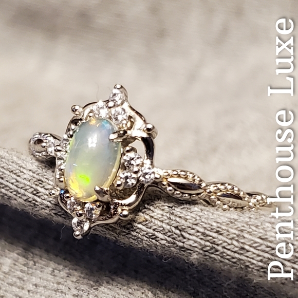 REAL Natural Opal Dome Oval Cut Sterling Silver Ring - Picture 2 of 6